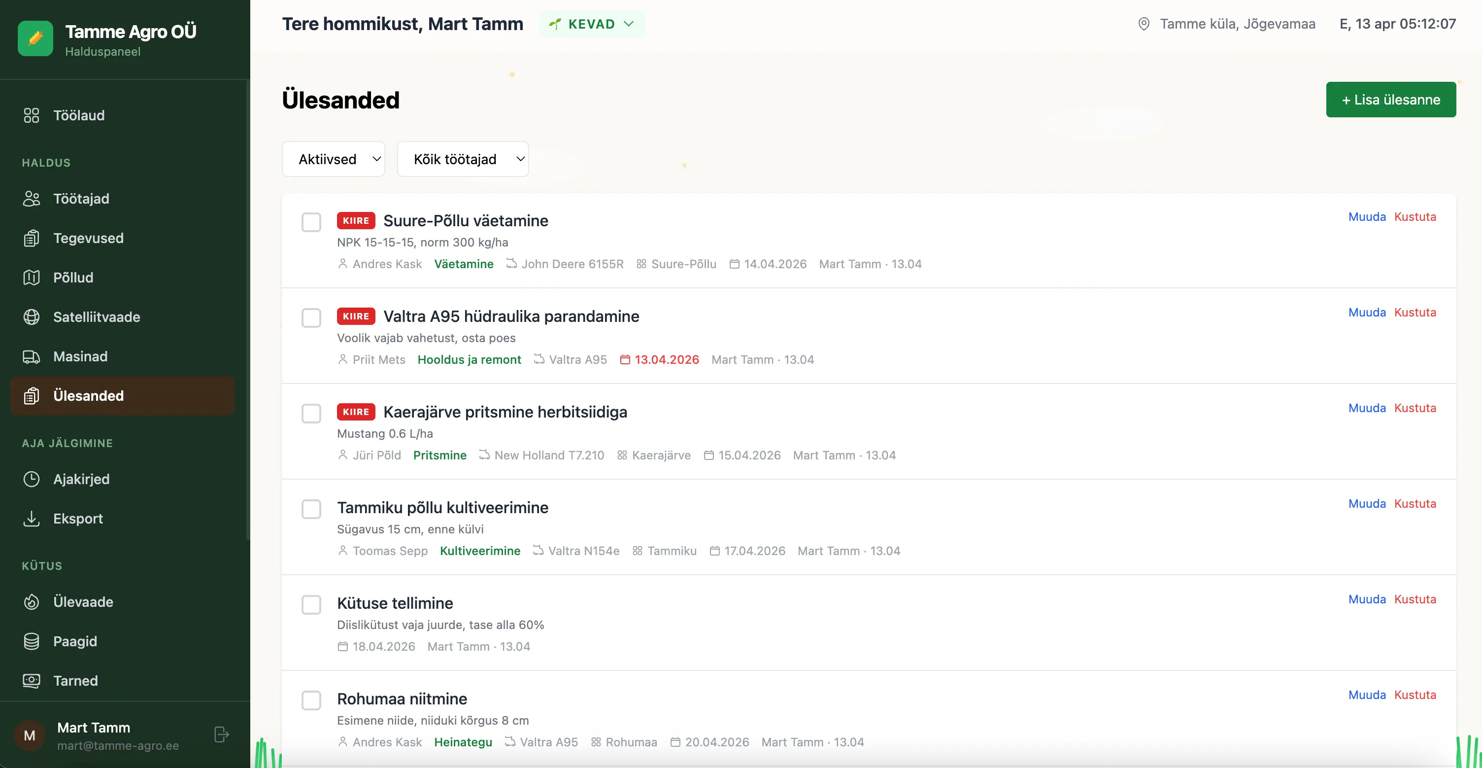 Agroist halduspaneel - ülesanded